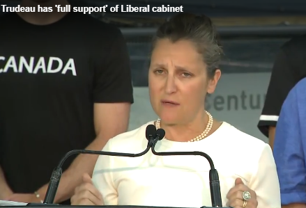 VIDEO: Freeland says Trudeau has ‘full support’ of Liberal cabinet – Global NewsGN notes: PM Trudeau isn’t the problem, the Liberal cabinet is the problem:  Finance Minister Chrystia Freeland with her budget deficits with inflationary consequences, Immigration Minister Marc Miller with his mass-immigration, Climate Change Minister Steven Guilbeault with his carbon tax and Minister of National Defence Sajjan who prioritize Afghan Sikh over Canadians.  All of them prioritize leftist ideologies over the well being of Canadians.