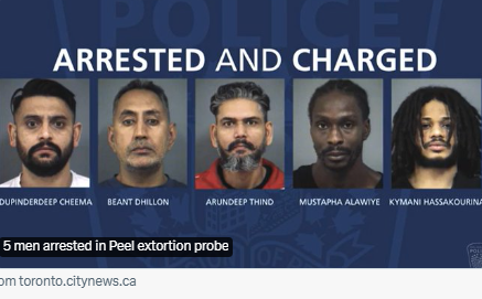 5 men arrested in Peel extortion probe – CityNews EverywhereGN notes: Peel Regional Police said the suspects (Dupinderdeep Cheema, Beant Dhillon, Arundeep Thind, Mustapha Alawiye, Kymani Hassakourinas) were allegedly involved in “extorting victims by assaulting, threatening and discharging firearms.” Liberal Minister of Immigration Marc Miller is a great fan of diversity through mass immigration.