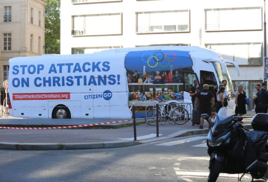 Six arrested with CitizenGo bus escorted out of Paris over Last Supper parody – Catholic HeraldGN notes: “Six of our team members were forced to spend the night in jail for simply denouncing the mockery of Christians by having the message “STOP ATTACKS ON CHRISTIANS” written on a bus.”  “The French police escorted our bus out of Paris shortly after unjustly arresting us. They are tyrannical, anti-Christian bullies.”