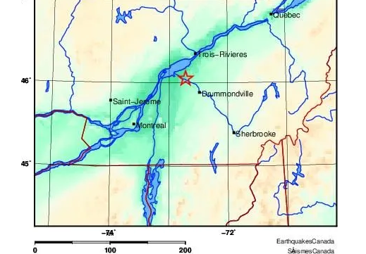 Minor earthquake rattles several parts of Quebec, including Montreal – CBC NewsGN notes: “Earthquakes Canada says the 4.6 magnitude quake, at a depth of 18 kilometres, happened around 5:45 a.m. The epicentre was located about 20 kilometres northwest of Drummondville and 40 kilometres south of Trois-Rivières.”