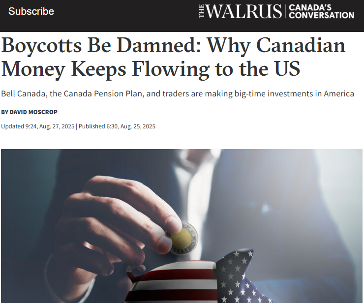 Boycotts Be Damned: Why Canadian Money Keeps Flowing to the US – The WalrussGN notes: Boycott won’t prevent companies from moving south. Canada’s socialist economy is scaring away investors, regardless of the “boycotts”. Bell Canada, AVL Manufacturing, Quebec shipbuilding Davie made $1B (US) deal to buy the Gulf Copper & Manufacturing in Texas…