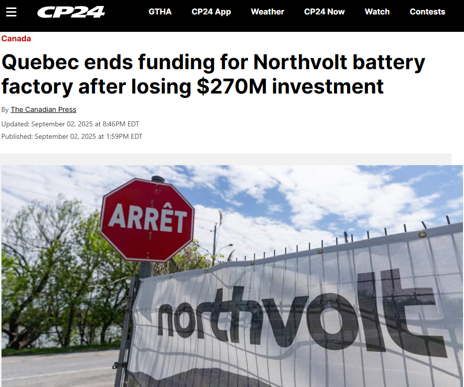 Quebec ends funding for Northvolt battery factory after losing $270M investment – CP24GN notes: Another misleading title: Quebec didn’t lose $270M, it lost $510 and hopes to recoup $240M.  All those with common sense predicted this green scam outcome. Anyone going to jail… Nope. But Climate Change lunatics are still pushing for a fossil free world.