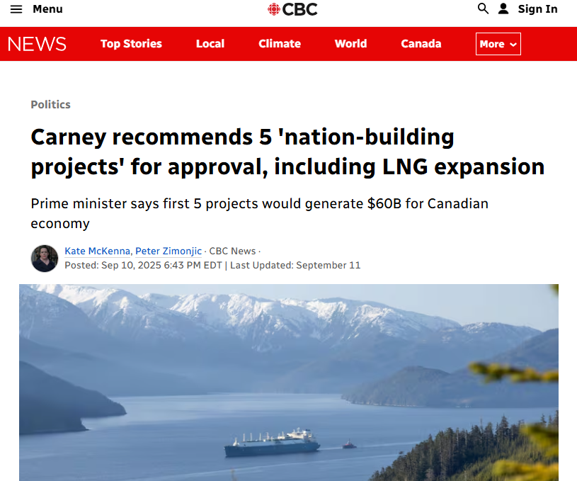 Carney recommends 5 ‘nation-building projects’ for approval, including LNG expansion – CBCGN notes: Carney owns Red Chris Mine through stocks in Newport Corp. Darlington Nuclear Plant (Ontario) is a favorite, he has stocks with suppliers BWX and GE Vernova. Carney supports the Alberta Pathways Plus carbon capture, he invested in carbon credit system. Sickening conflicts.