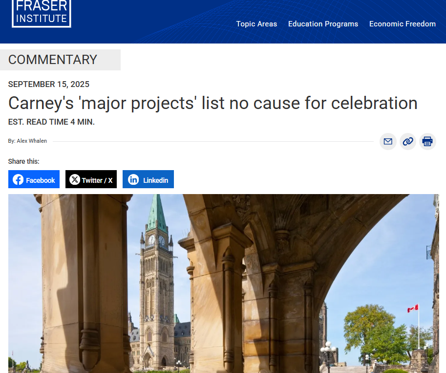 Carney’s ‘major projects’ list no cause for celebration – Fraser InstituteGN notes: Darlington Small Nuclear Reactor is under construction. The McIlvenna Bay copper mine is already half-built. LNG Phase 2 and the Red Chris Copper Mine are expansions of existing facilities already approved. No NEW private investments because of Carney’s politics. NONE.