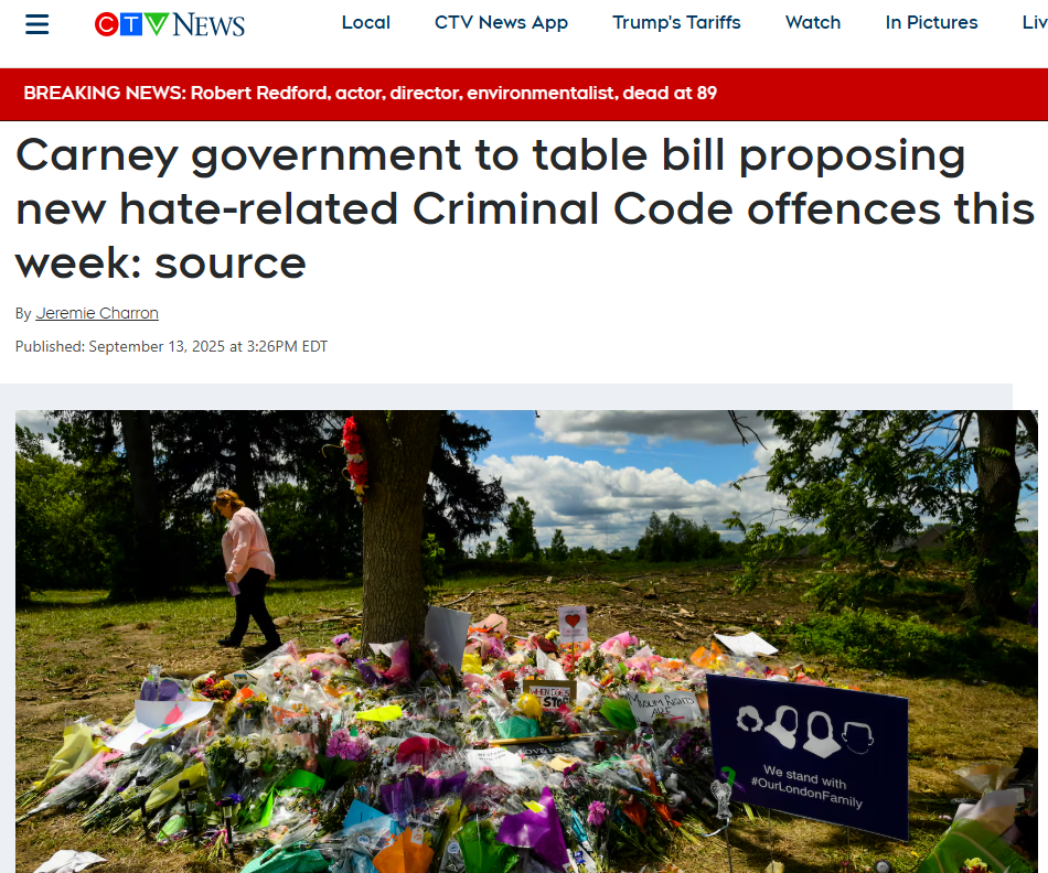 Carney government to table bill proposing new hate-related Criminal Code offences this week: source – CTV NewsGN notes: Violent crimes have drastically increased, in parallel with immigrants unwilling to adapt to Canadian values. Homicides, human trafficking, rapes, extortions, car thefts, home invasions… but Liberals are amending the Criminal Code to go tough on hate speech. Cynical.