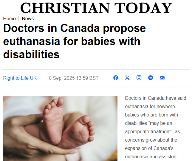 Doctors in Canada propose euthanasia for babies with disabilities – Christian TodayGN notes: Just when you think we hit the rock bottom, some doctor (Frankenstein) or a Dr. Josef Mengele (Nazi doctor of death) come forward popping new eugenic discrimination. And no one seems to care.