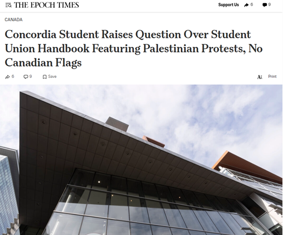 Concordia Student Raises Question Over Student Union Handbook Featuring Palestinian Protests, No Canadian Flags – TheEpochTimesGN notes: “Students who just don’t even want to be a part of this, they just want to come and study… instead of coming out as a better person out of university with academic knowledge, you just know how to strike and be more hateful, more divided, more violent” Welcome to Canada!
