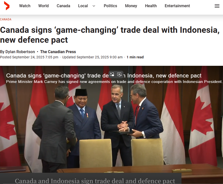 Canada signs ‘game-changing’ trade deal with Indonesia, new defence pact – Global NewsGN notes: Why bother doing business with the United States, when you can do business with a country under Sharia law that mandates public flogging of disobedient women? Probably because “Muslim values are Canadian values”, says Carney.