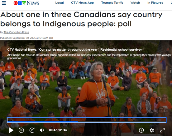 About one in three Canadians say country belongs to Indigenous people: poll – CTV NewsGN notes: Unbelievable but true:  Mainstream Media and Universities managed to brainwash one third of the Canadians that they don’t belong to their own country. This is twilight zone. My question for them is: What is your country?