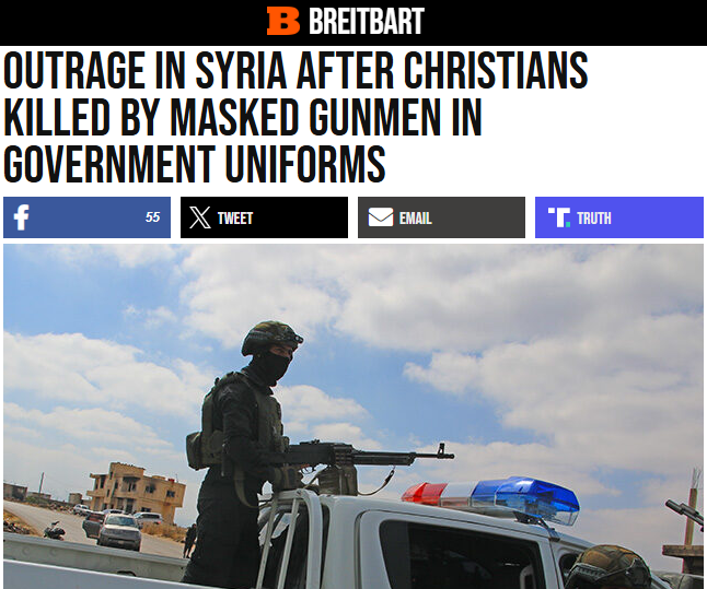 Outrage in Syria After Christians Killed by Masked Gunmen in Government Uniforms – Breitbart NewsGN notes: When Al-Qaeda took over, Canada eased sanctions and normalized its relations with Syria! Why is Canada siding with Al-Qaeda in Syria? Meanwhile the pope is too busy blessing ice cubes instead of denouncing the massacres of Christians.