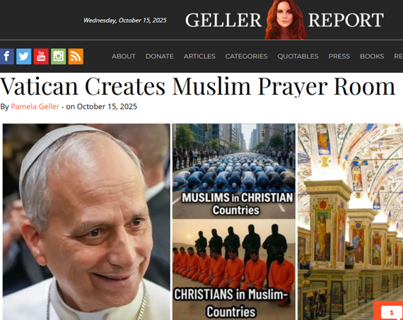 Vatican Creates Muslim Prayer Room – Geller ReportGN notes: Non-Muslims are prohibited to enter Mecca. Non-Muslims who enter Mecca face severe consequences, including imprisonment. Muslims are ethnic cleansing Catholics in Nigeria. Leo XIV gives the keys of the Vatican to Muslims.  Who is our worst enemy, Islam of Leo XIV?